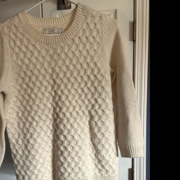 Loft Women Chunky Cable Knit Sweater Wool Blend Pullover Size Med Cream - Picture 1 of 7